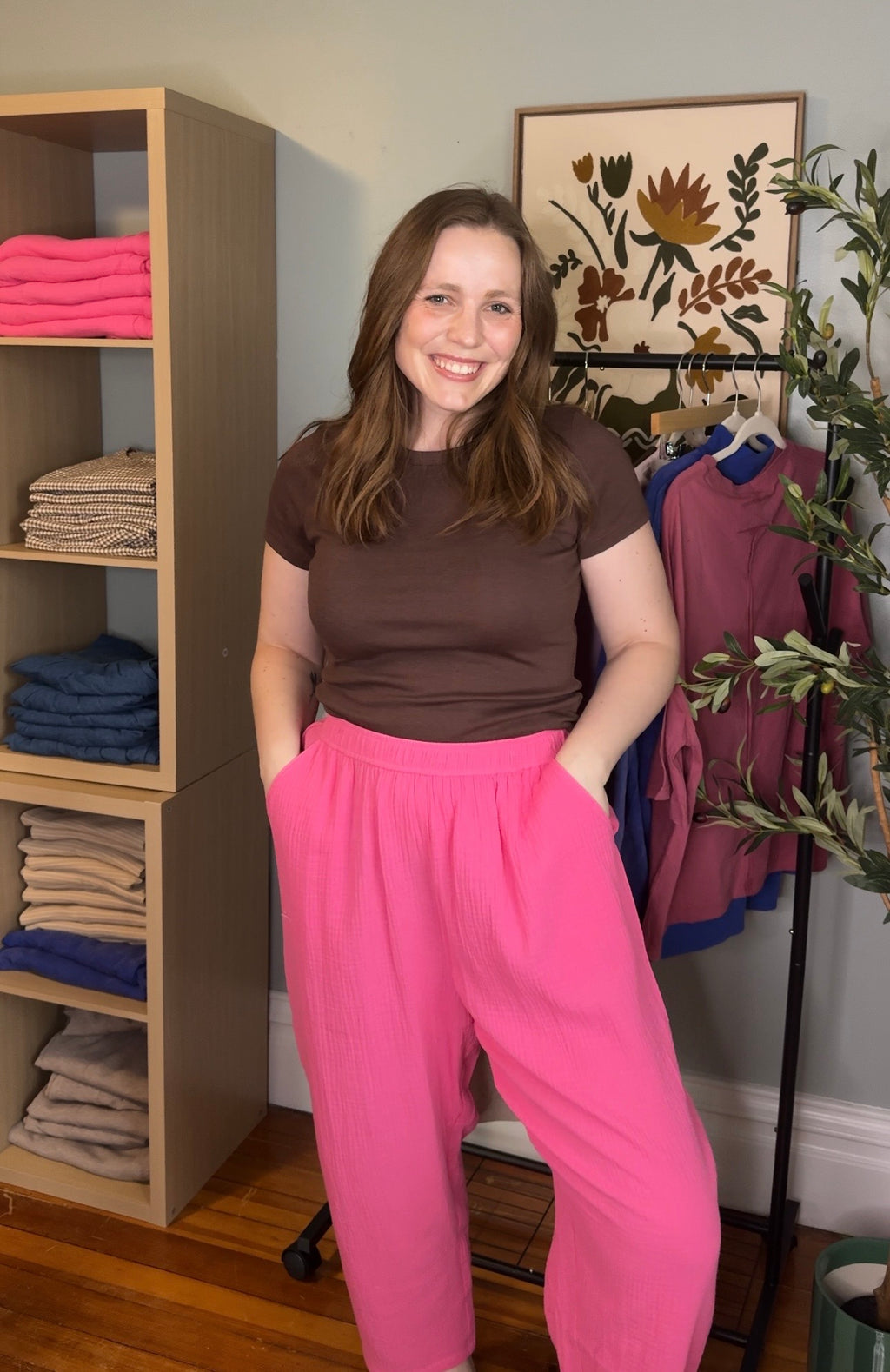 Cotton Gauze Relaxed Pull-on Pants - Plus