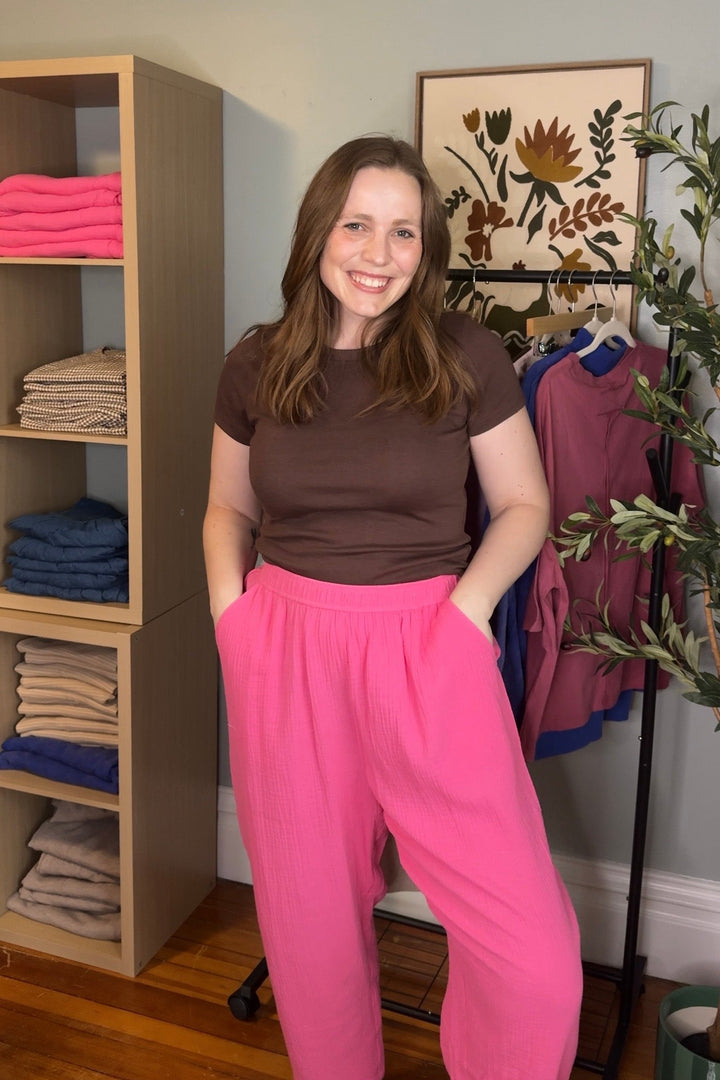 Cotton Gauze Relaxed Pull-on Pants - Plus