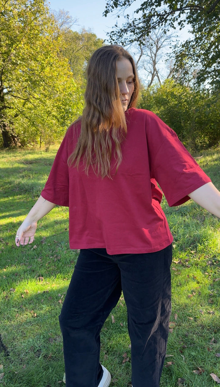 Oversized Everyday Cotton Boxy Tee - Crimson