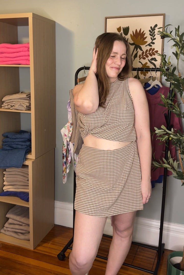 Gingham Checkered Sleeveless Top And Skort Set