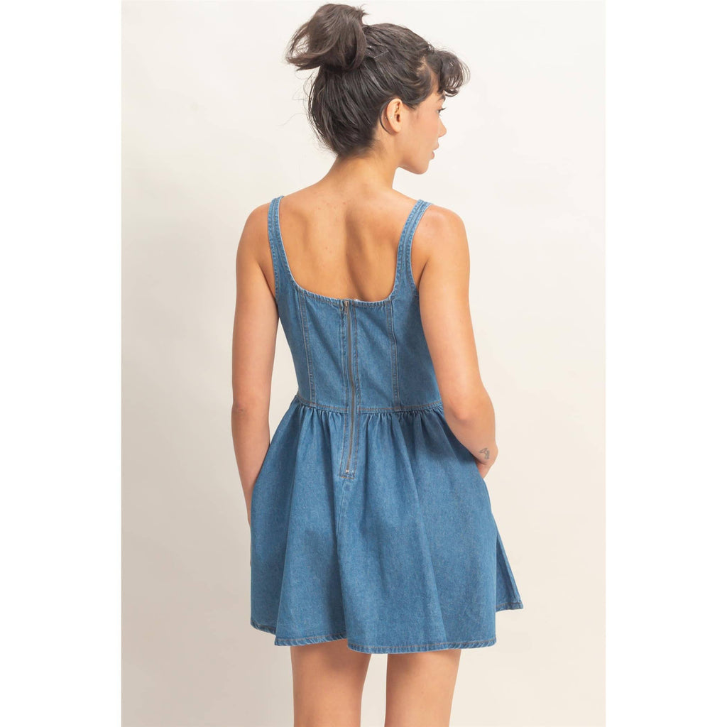 Scoop Neck Denim Mini Dress