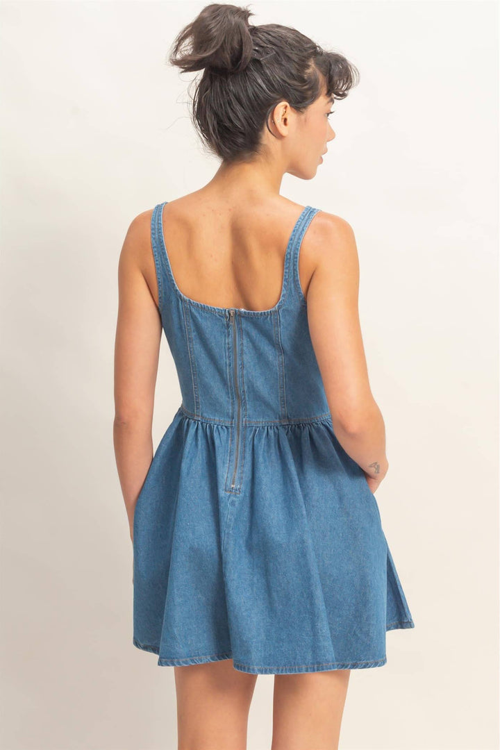 Scoop Neck Denim Mini Dress