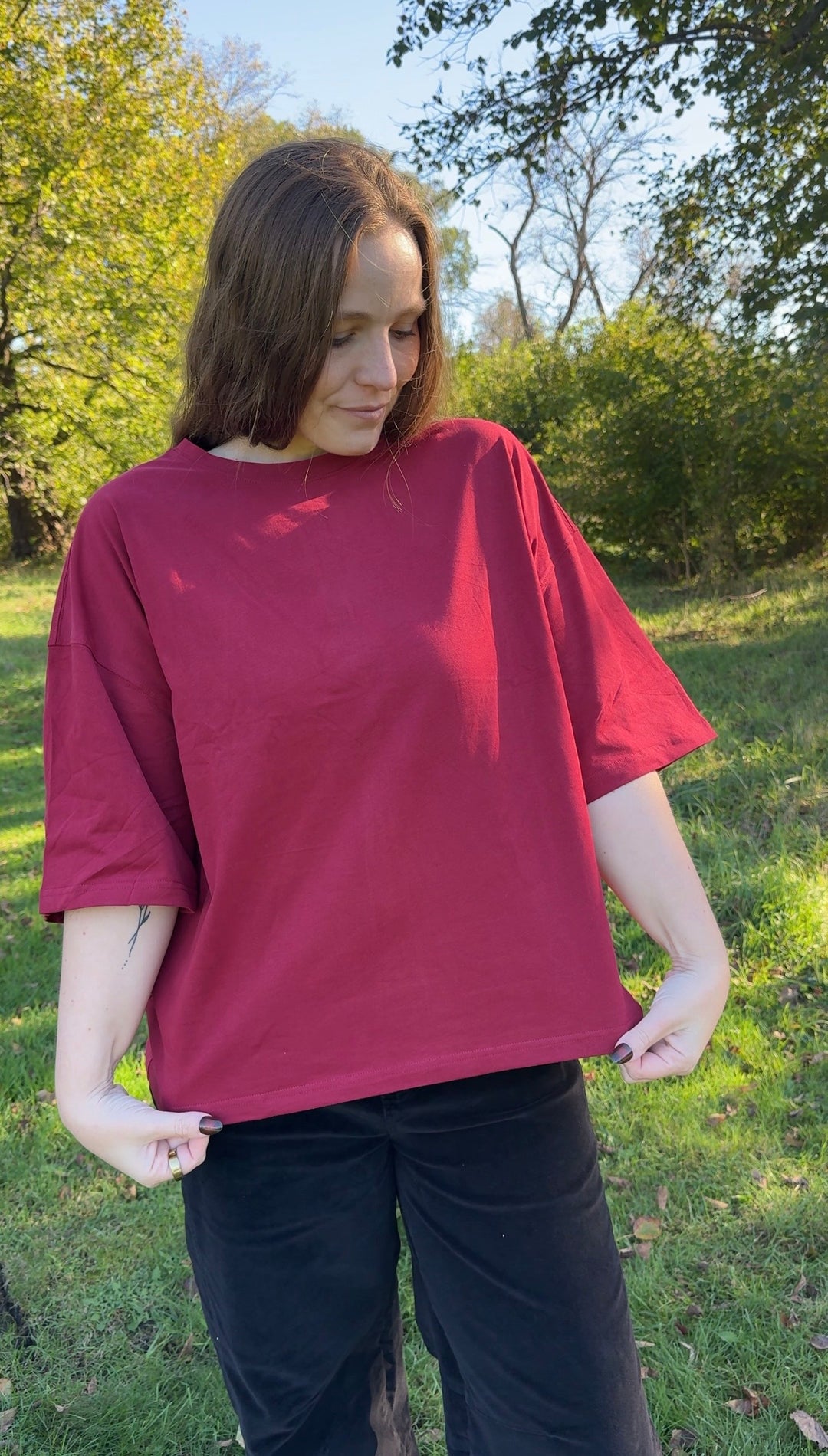Oversized Everyday Cotton Boxy Tee - Crimson