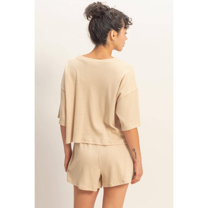 Striped Round Neck Top &amp; Shorts Set
