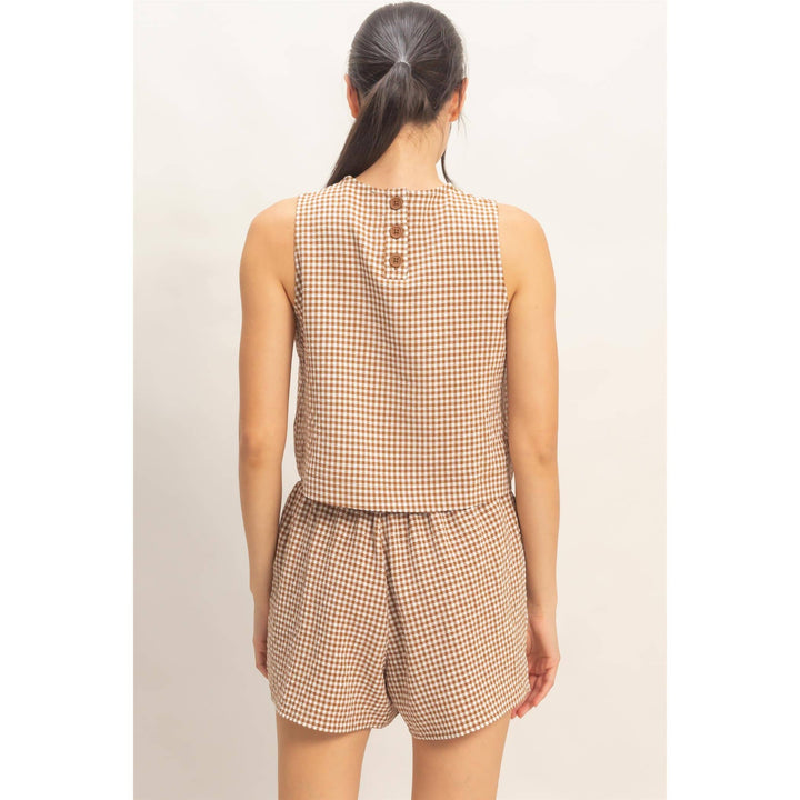 Gingham Checkered Sleeveless Top And Skort Set
