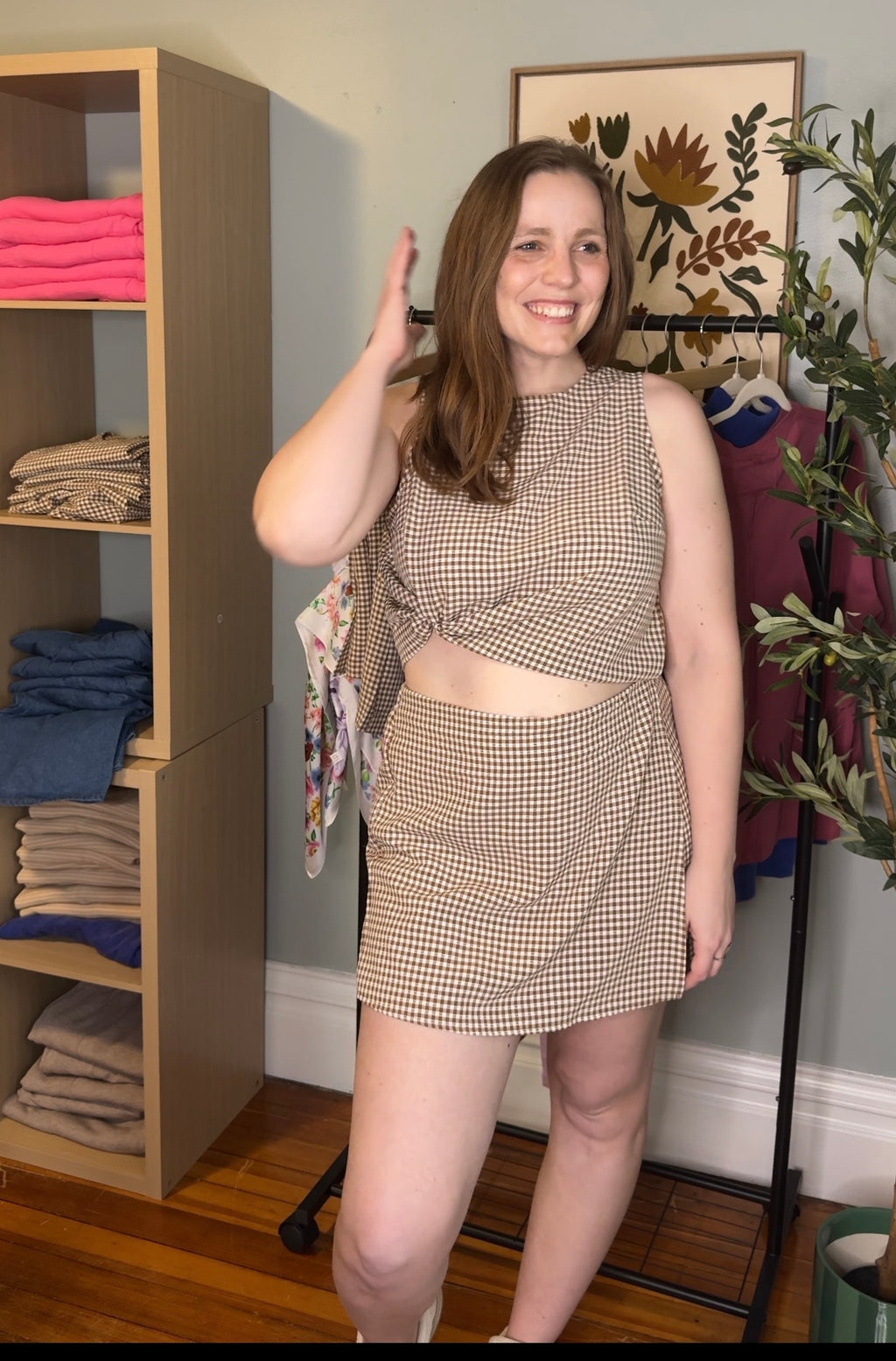 Gingham Checkered Sleeveless Top And Skort Set