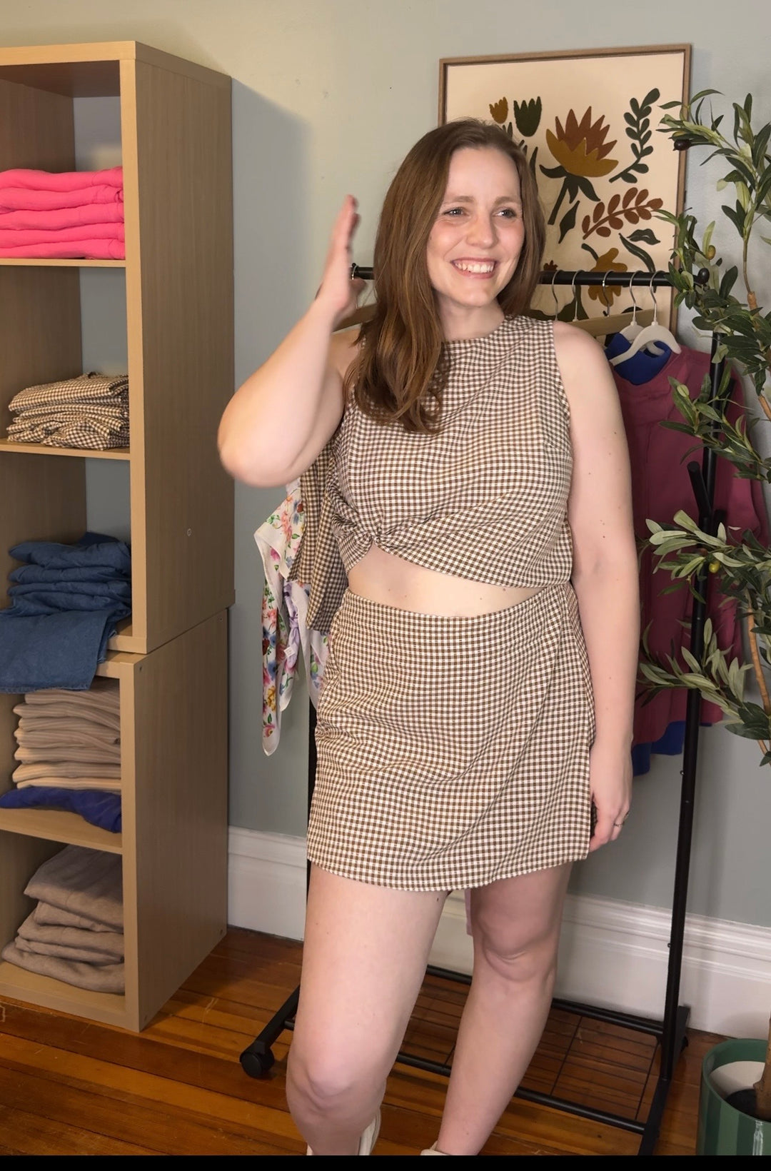 Gingham Checkered Sleeveless Top And Skort Set