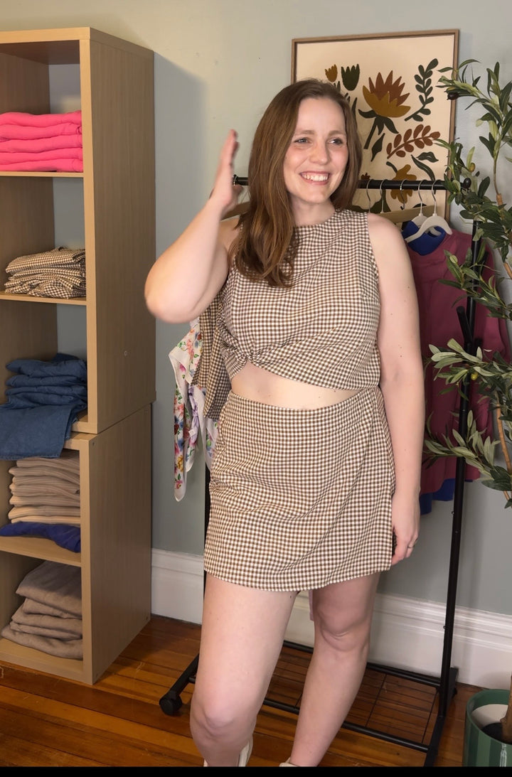 Gingham Checkered Sleeveless Top And Skort Set