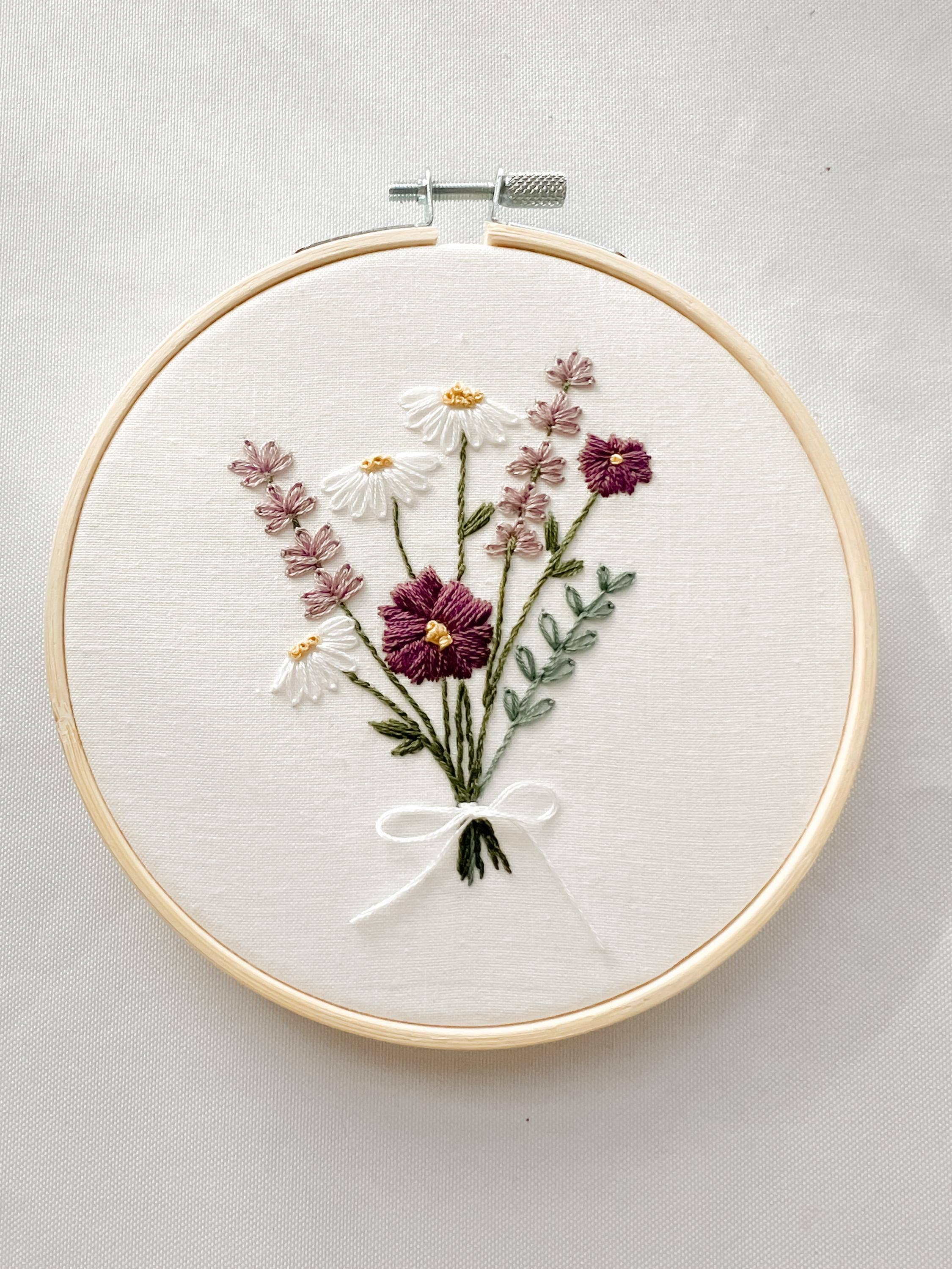Lavender Flower Bouquet 6" Hoop DIY Embroidery Kit