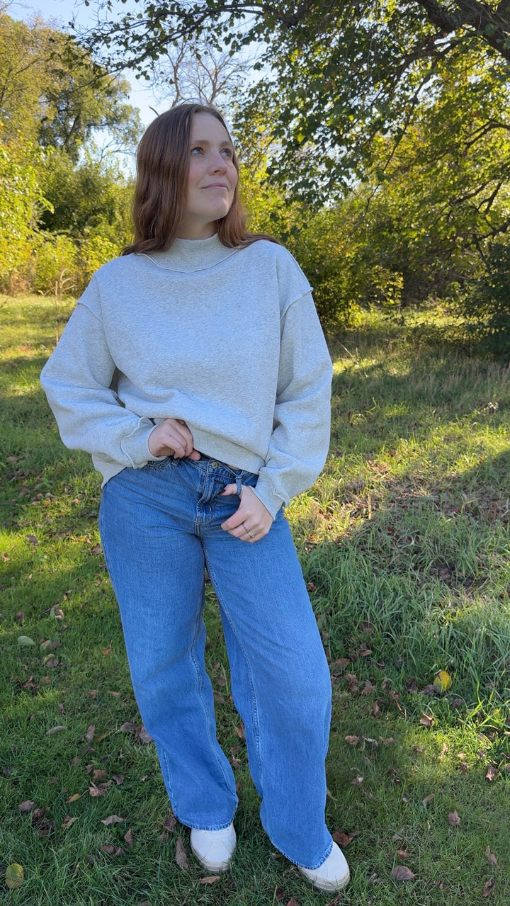 Solid Reversible Mock Neck Sweatshirt - Grey