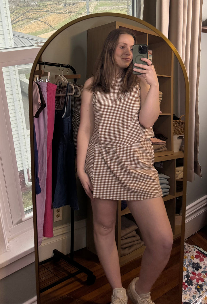 Gingham Checkered Sleeveless Top And Skort Set