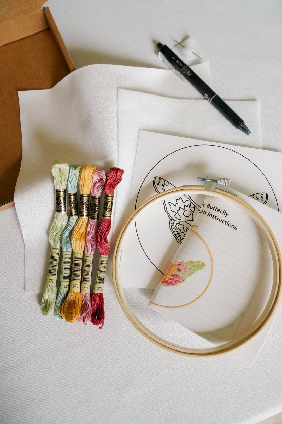 Pastel Painted Lady Butterfly 6" Hoop DIY Embroidery Kit