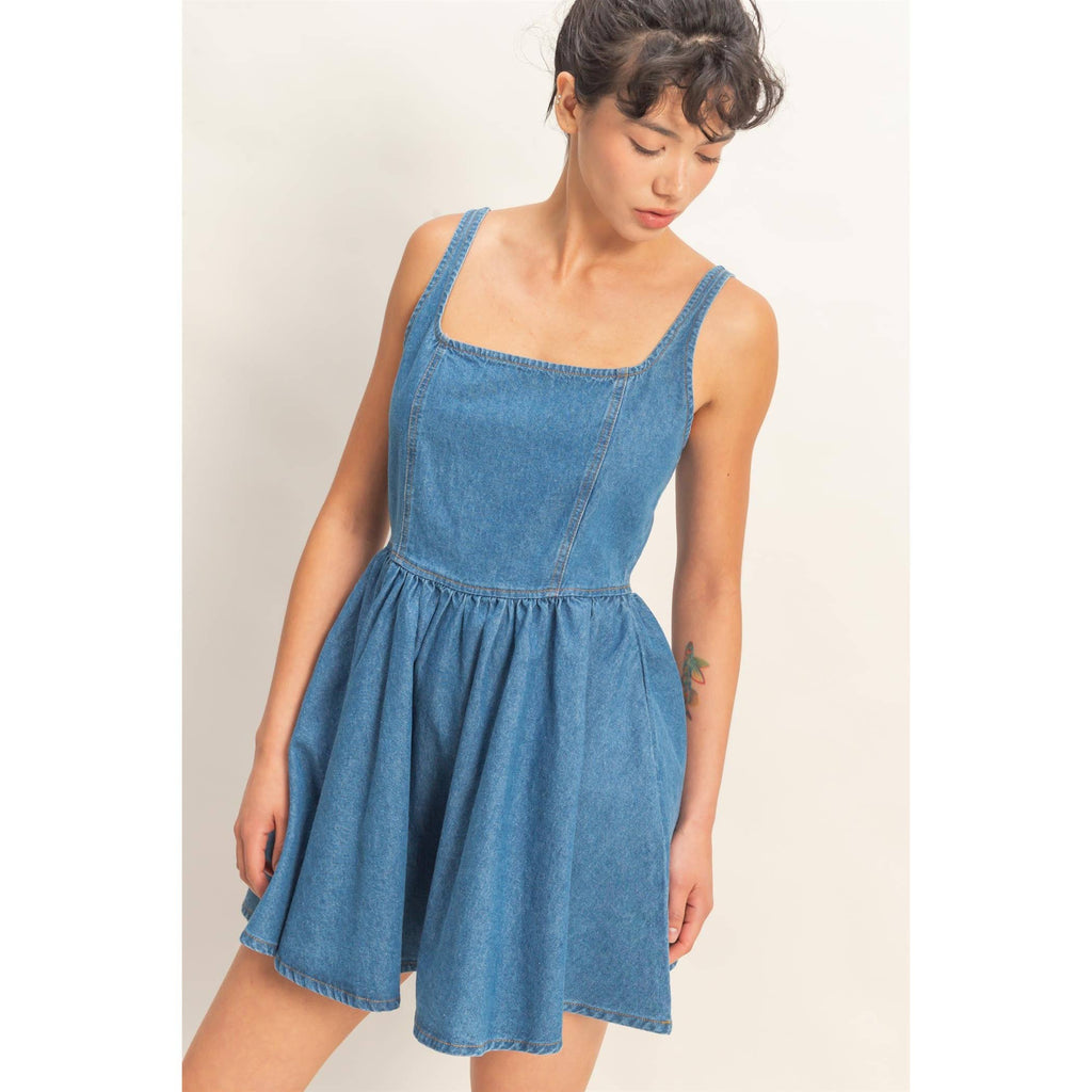 Scoop Neck Denim Mini Dress