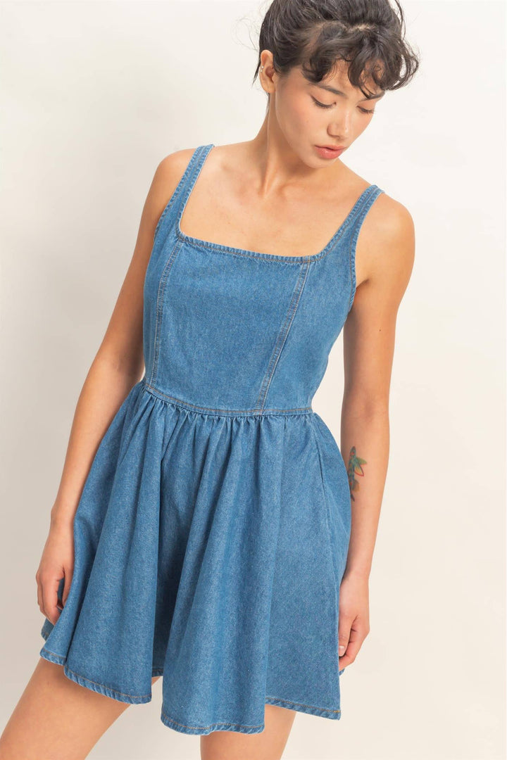 Scoop Neck Denim Mini Dress