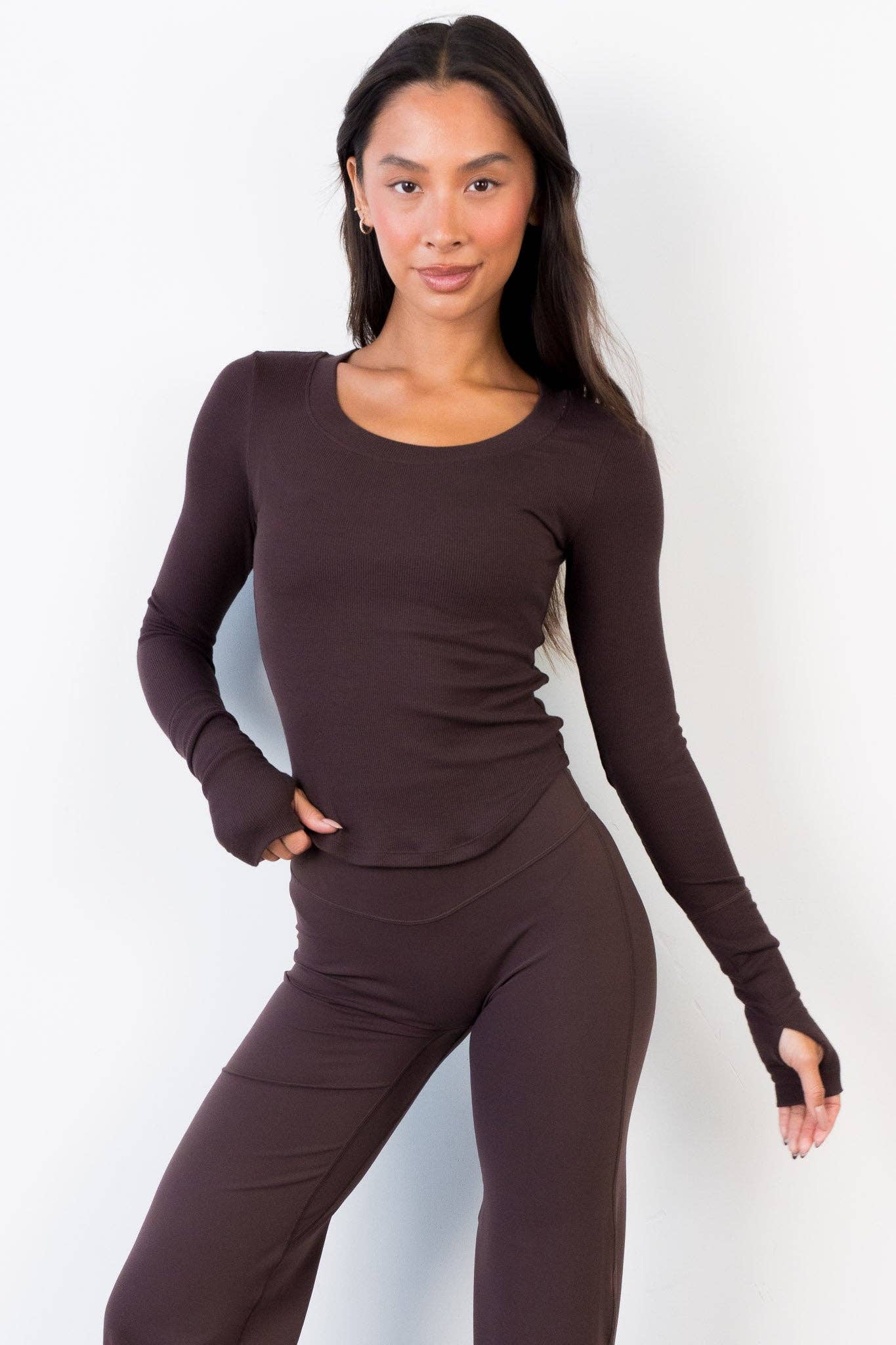 Vitality Essential Rib Scoop Top - Espresso