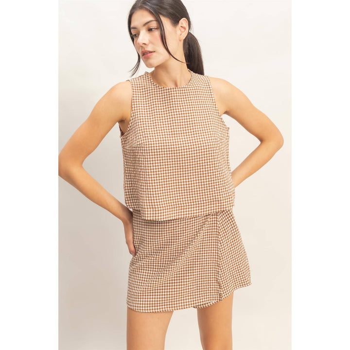Gingham Checkered Sleeveless Top And Skort Set