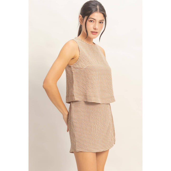 Gingham Checkered Sleeveless Top And Skort Set