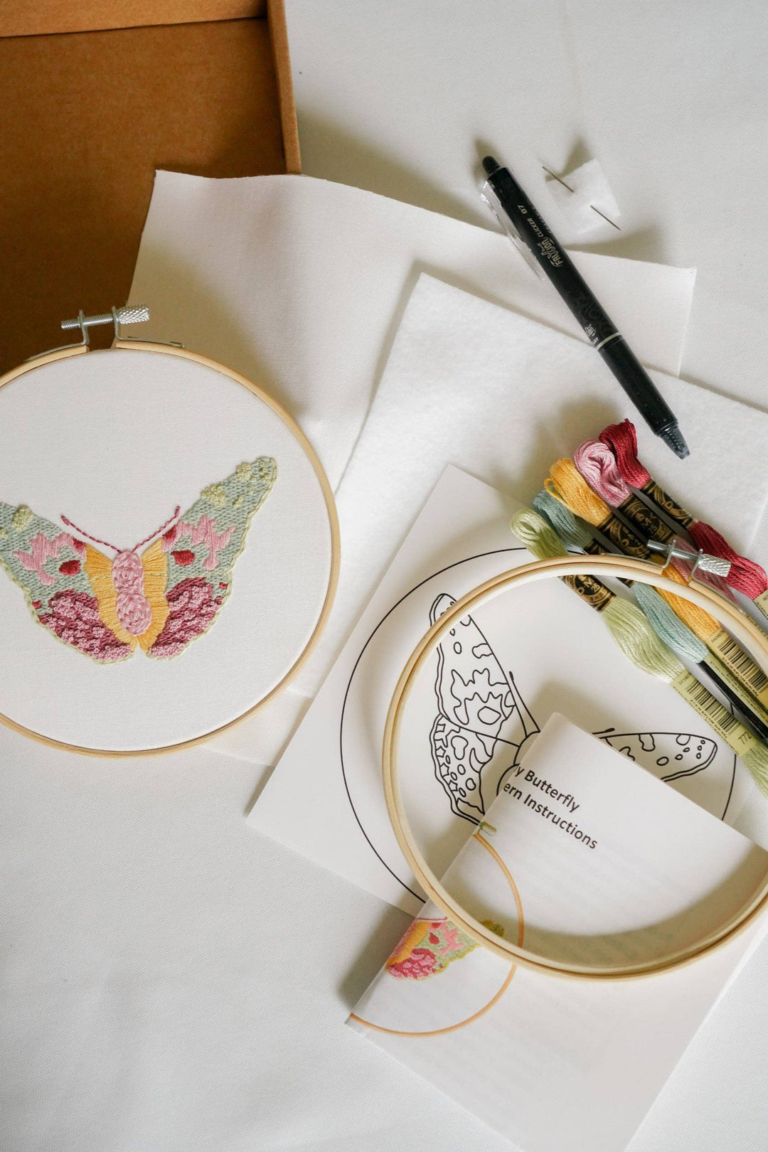 Pastel Painted Lady Butterfly 6" Hoop DIY Embroidery Kit