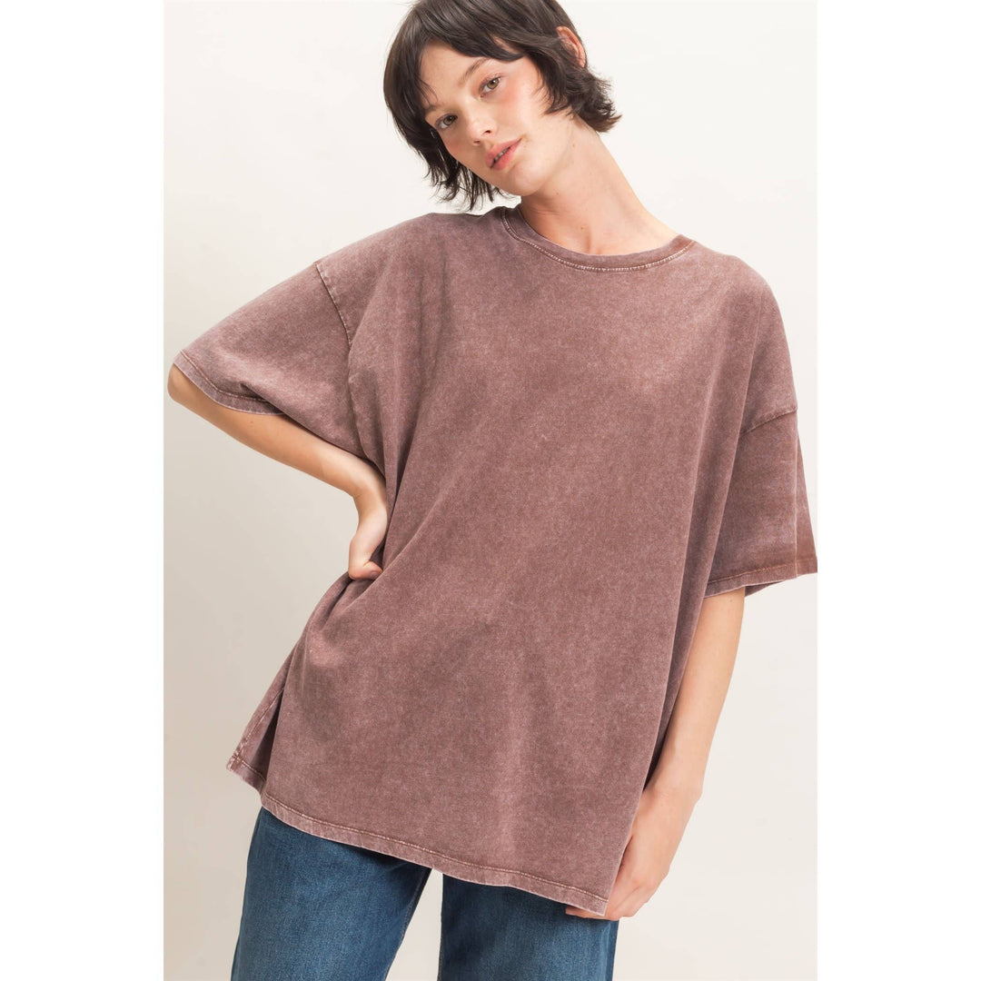 Mineral Wash Oversized Tee - Mocha