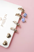 BLUE CERAMIC PORCELAIN TRIO HUGGIE HOOP EARRINGS
