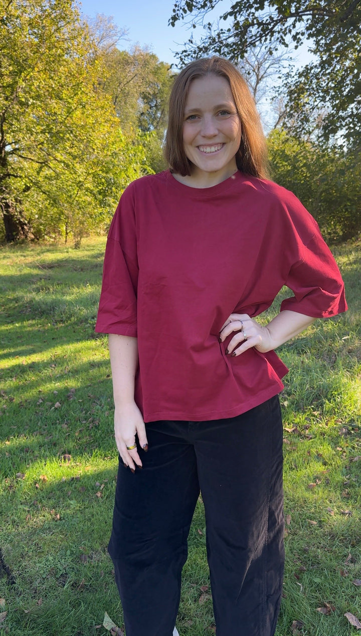 Oversized Everyday Cotton Boxy Tee - Crimson