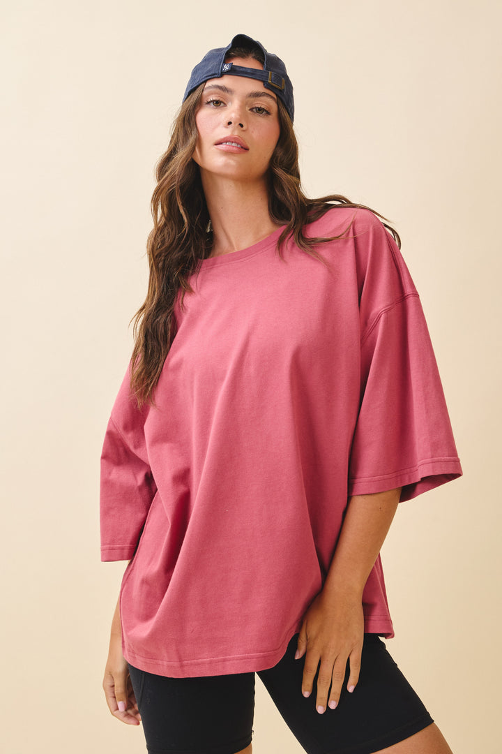 Oversized Everyday Cotton Boxy Tee - Merlot