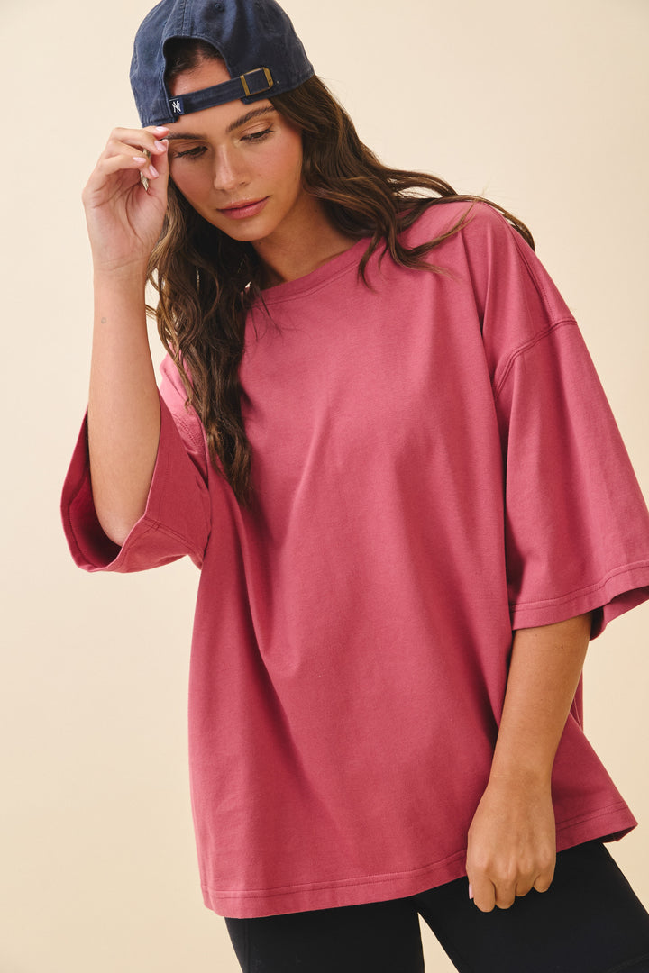 Oversized Everyday Cotton Boxy Tee - Merlot
