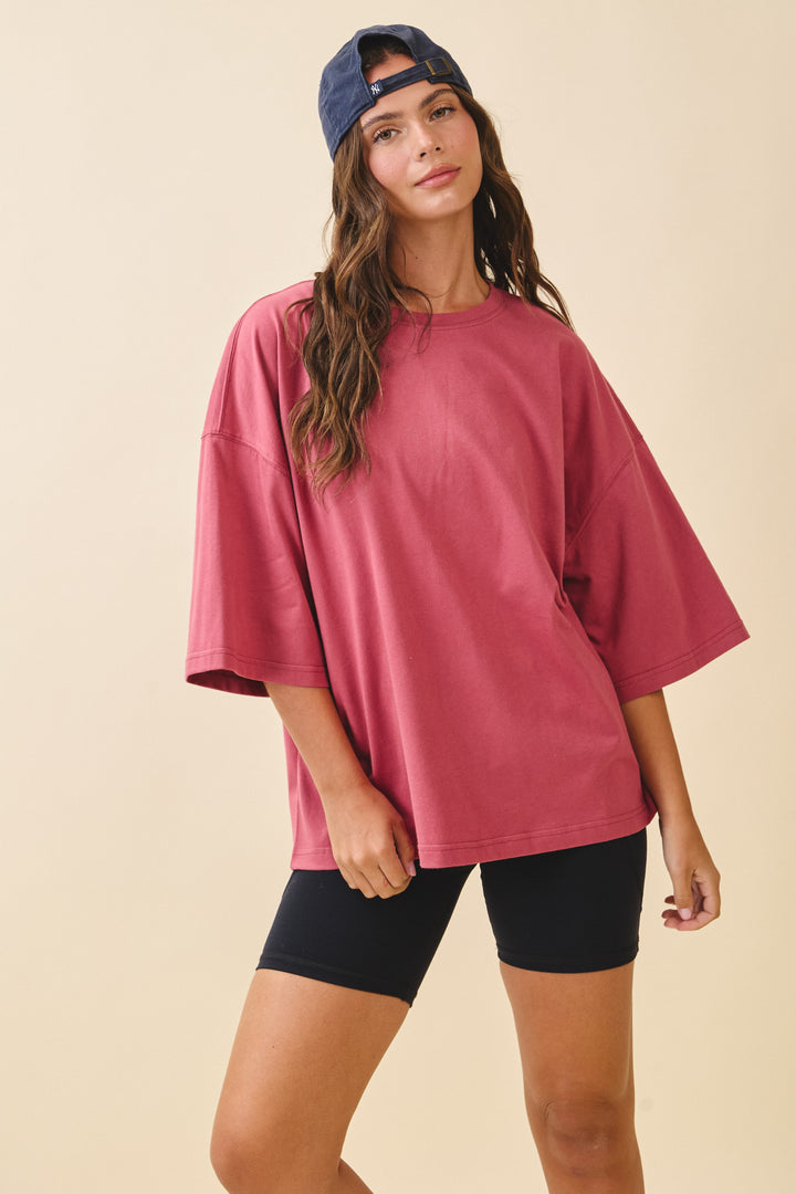 Oversized Everyday Cotton Boxy Tee - Merlot