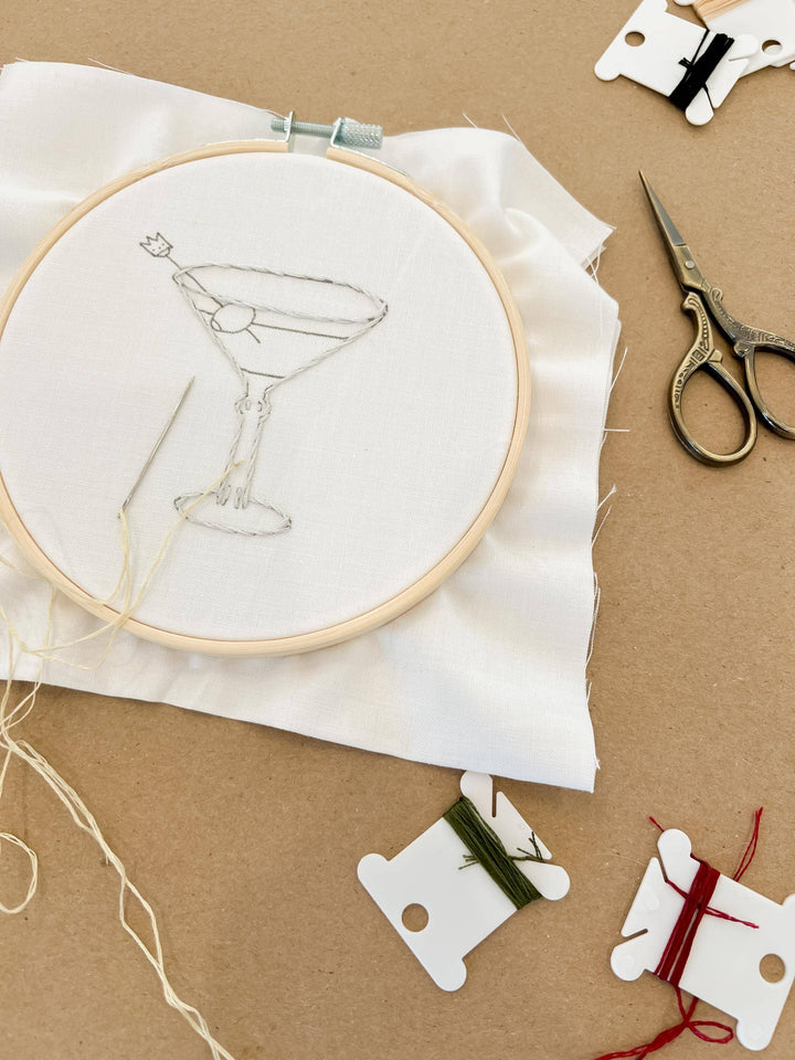 Martini Glass 6" Hoop DIY Embroidery Kit