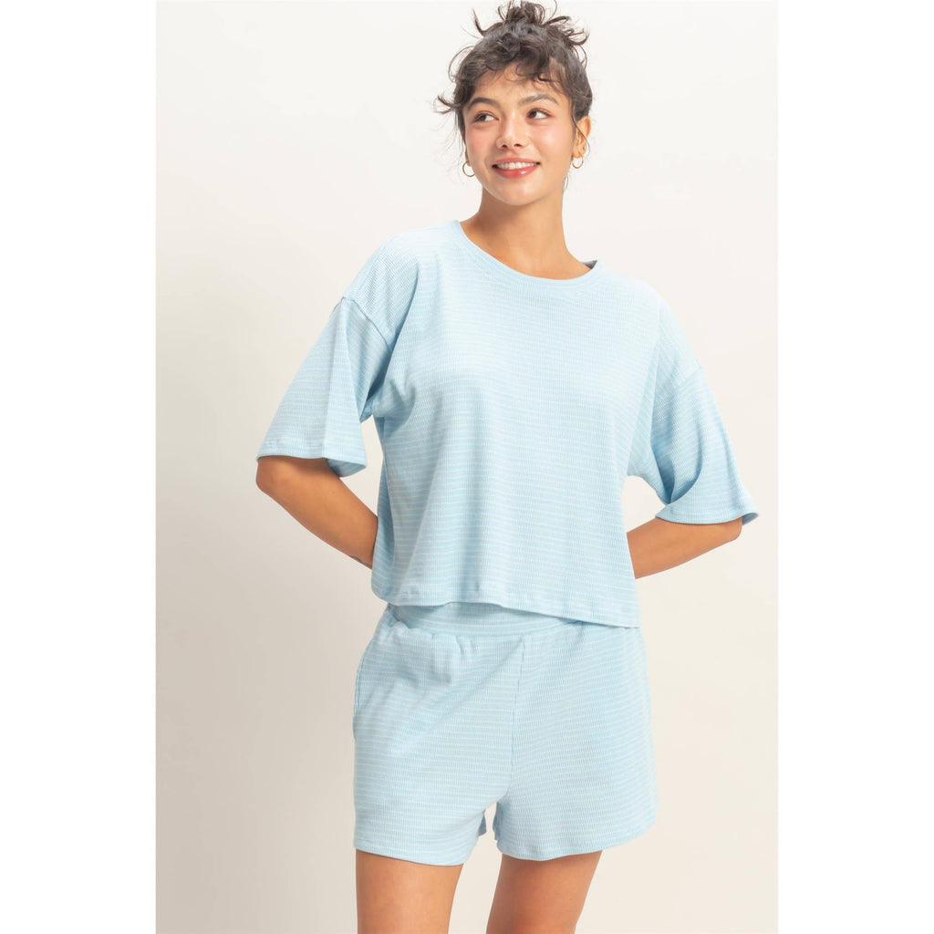 Striped Round Neck Top & Shorts Set