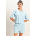 Striped Round Neck Top & Shorts Set