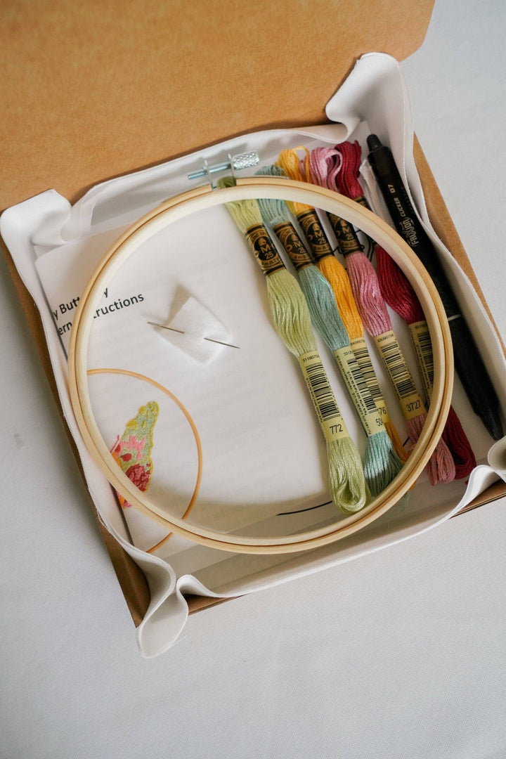 Pastel Painted Lady Butterfly 6" Hoop DIY Embroidery Kit