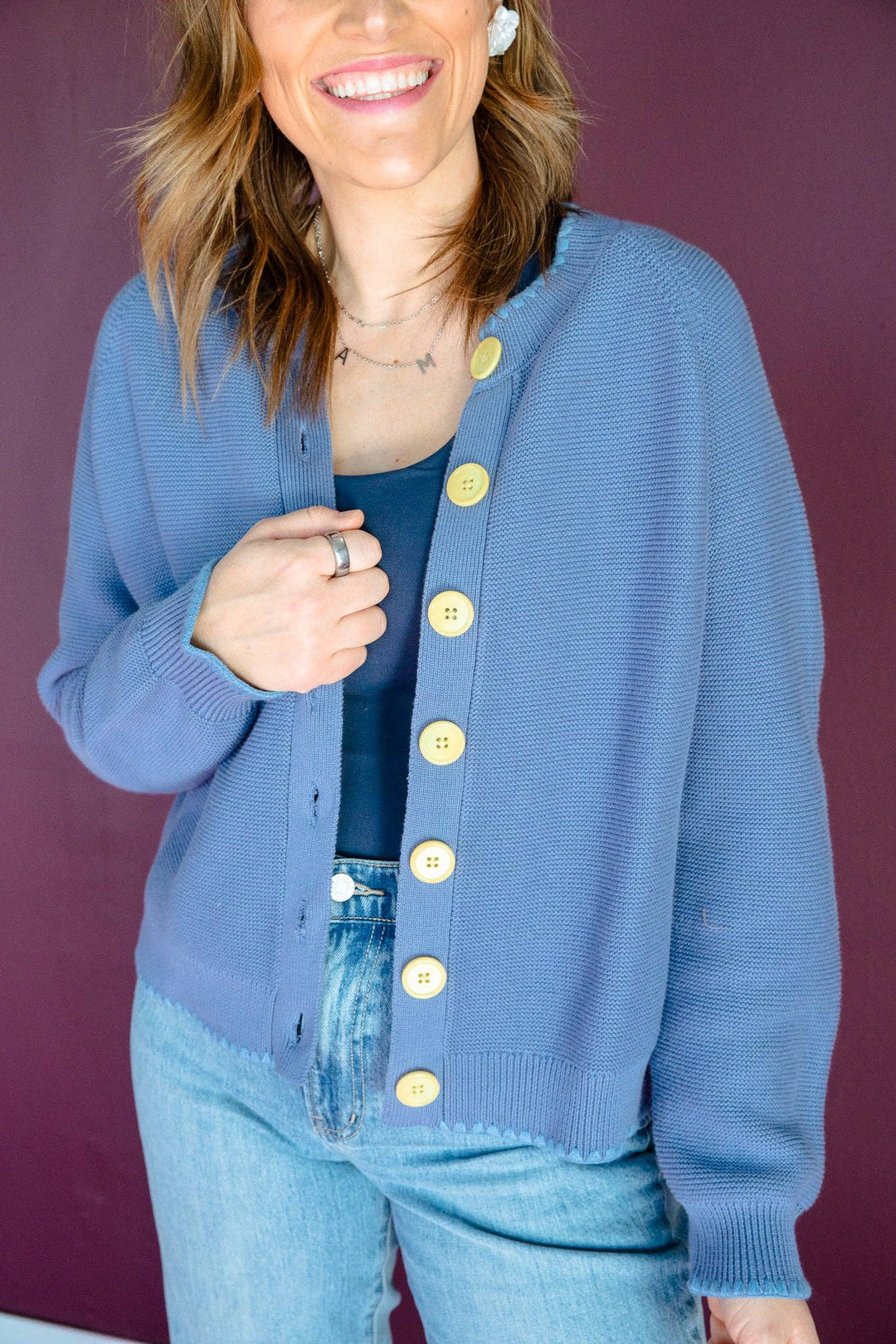 Contrast Button Front Cardigan