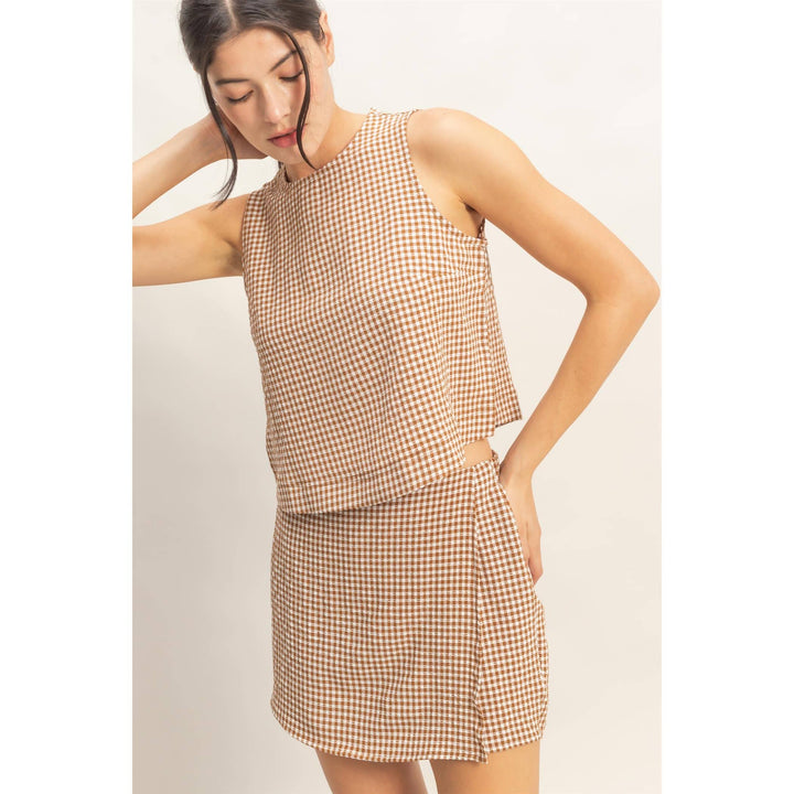 Gingham Checkered Sleeveless Top And Skort Set