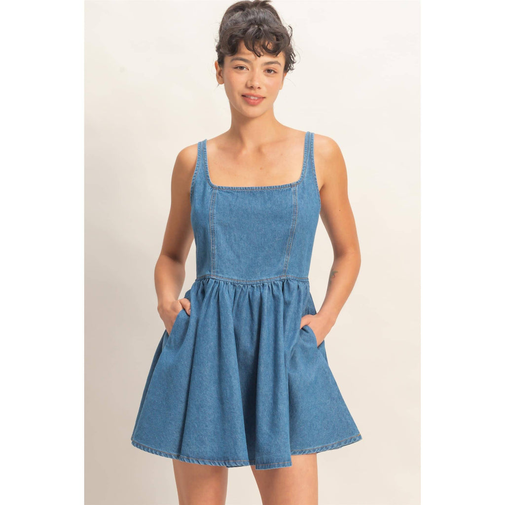 Scoop Neck Denim Mini Dress