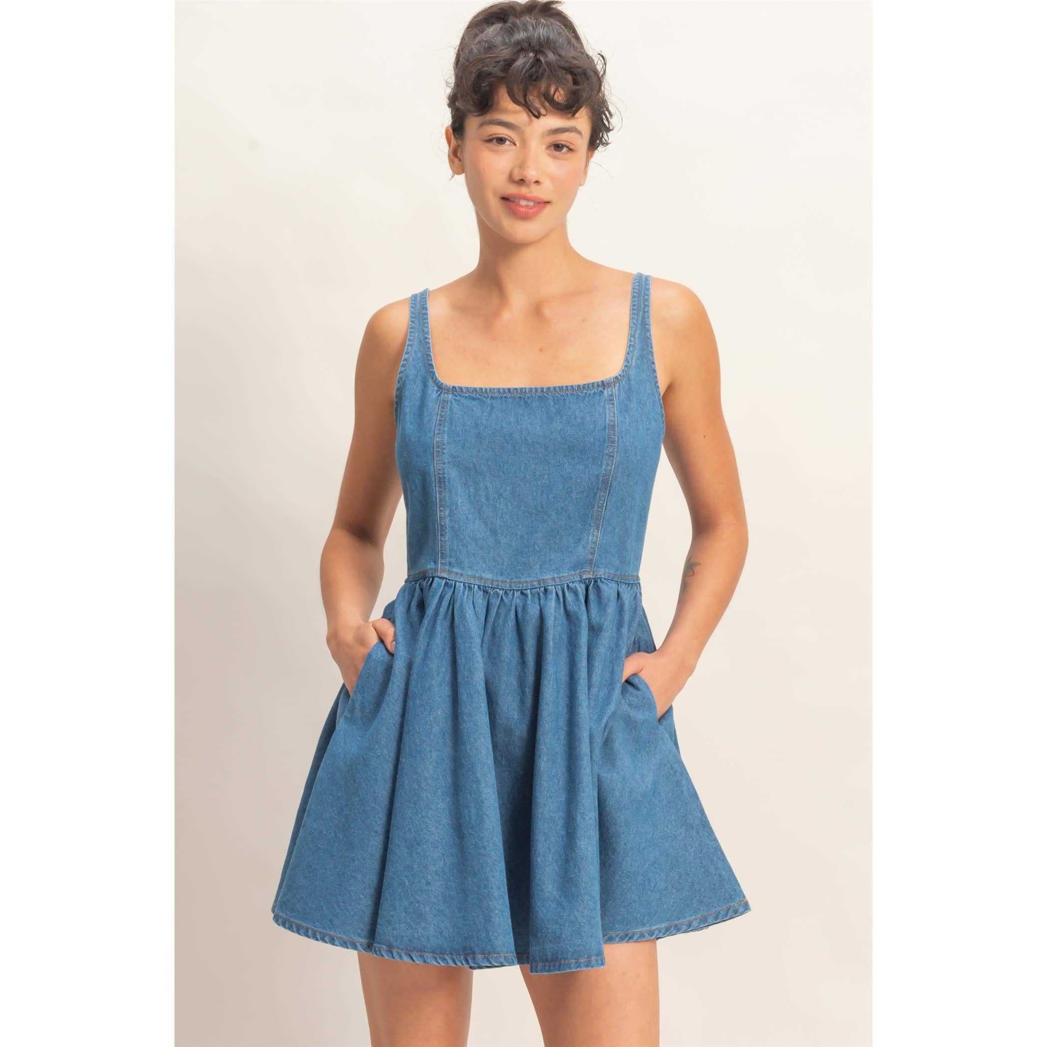 Scoop Neck Denim Mini Dress
